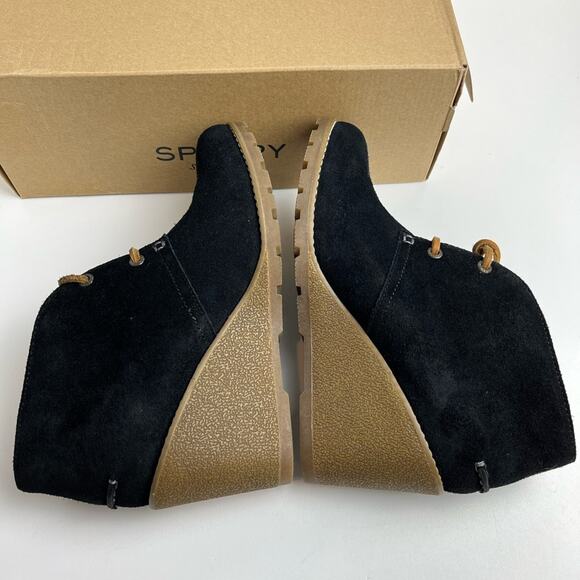 Sperry Topsider Stella Prow Leather Black Wedge Ankle Boots - Picture 6 of 10